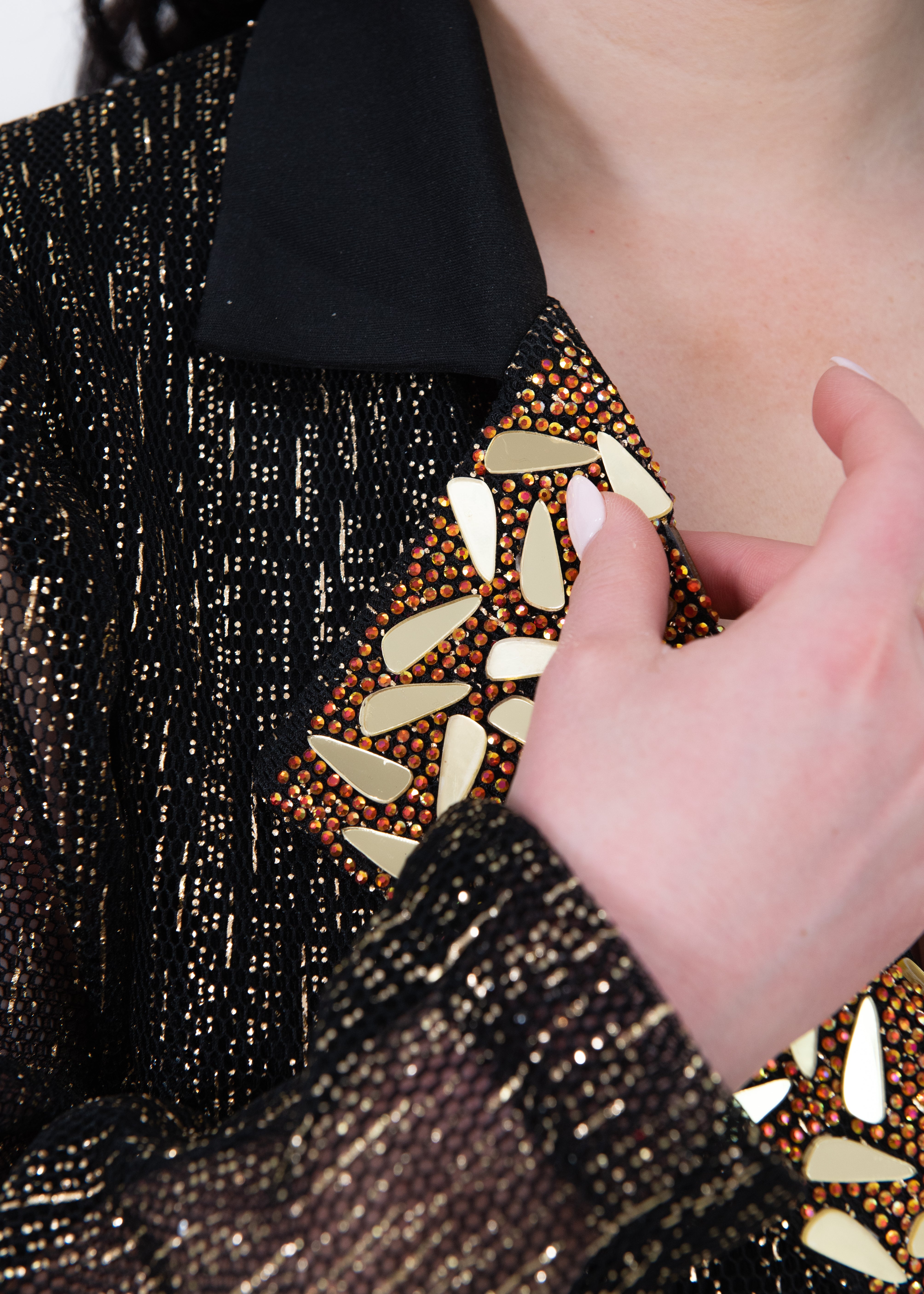 Diana-Glam Belted Gold Accented Black Midi Dress